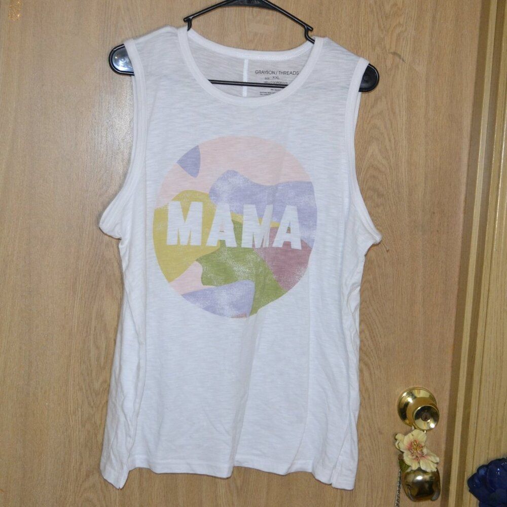 🔥3 FOR $25🔥MAMA White Pastel Colorful Sleeveless Comfy Summer Graphic Top